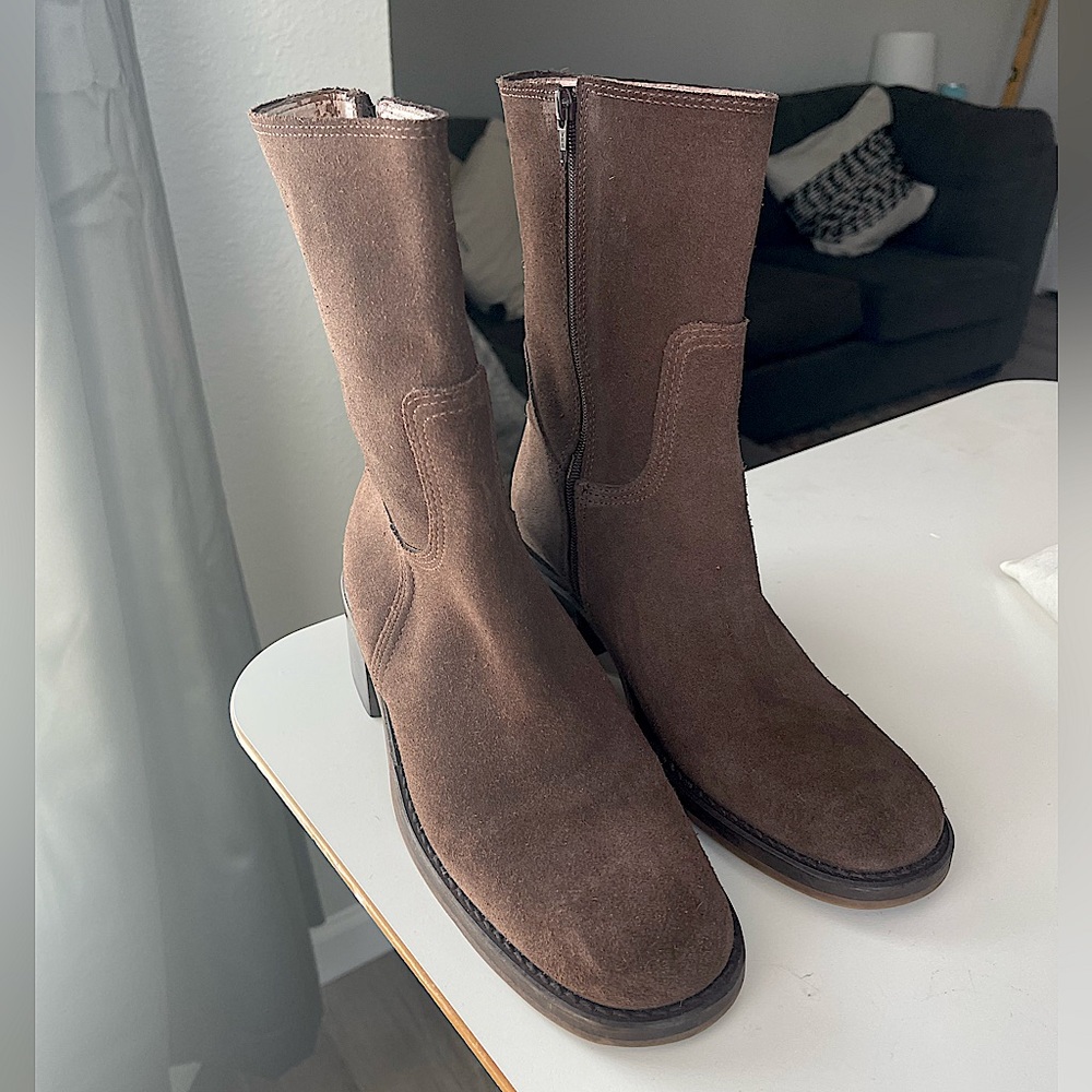 Nine West Battalion Brown Suede Ankle Boots